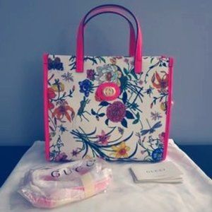 NWT GUCCI Pink Leather Flora Medium 2 Way Hand Bag